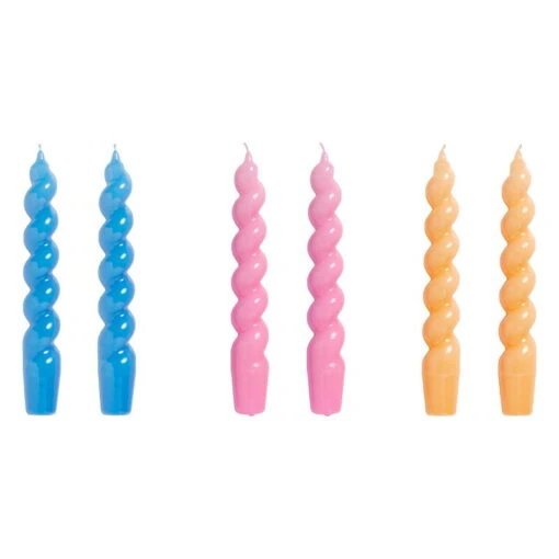 HAY Bougies Spiral, Lot De 6, Bleu - rose Foncé - dark Peach -Ménagers Décoration Soldes Boutique EEHA541313 Candle Spiral Set of 6 blue dark pink dark peach EE